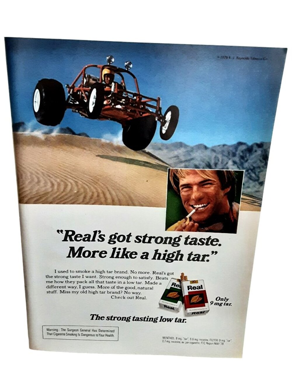 1978 Real Cigarettes Dune Buggy Vintage Tobacco Print Ad RJR Reynolds